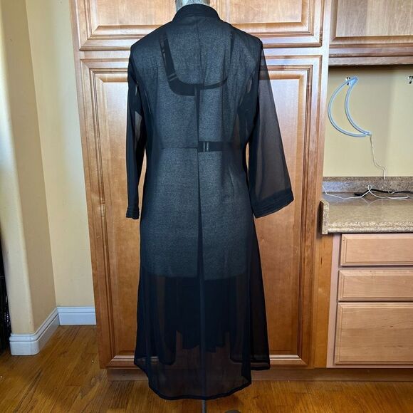 Sheer Unlined Dress with Rhinestone Brooches and Pearls Black Size 46 - Picture 4 of 12